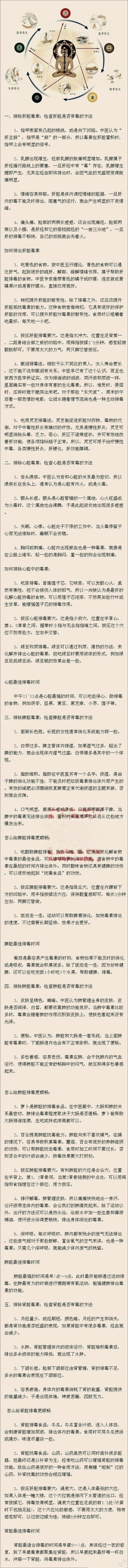 【中医教你如何清扫五脏六腑中的垃圾】一年四季里，身体积累的毒素已经相当多了，是时候要进行排毒了！早看早受益！转给你的家人朋友，多多受益！！！！