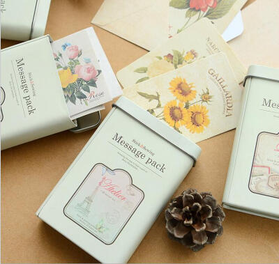 韩国文具可爱Message pack铁盒贴纸套装装饰贴纸卡片套装贺卡信封