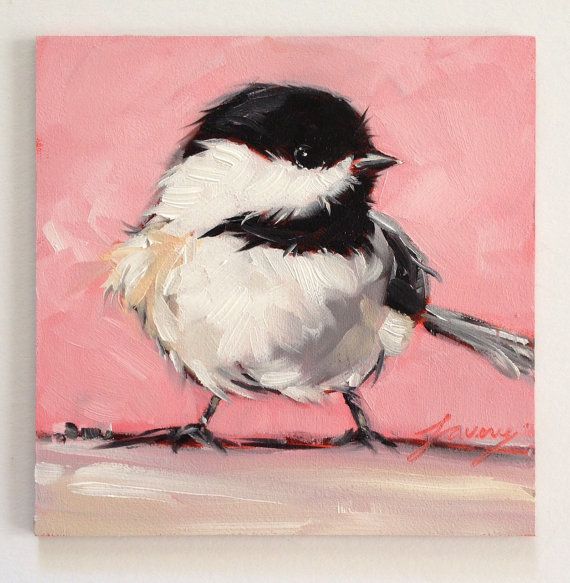 Chickadee Bird Painting 5x5 Original Oil painting by LaveryART, $45.00