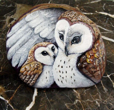 Barn+Owls+painted+rocks+mother+and+baby+by+Shelli+by+Naturetrail,+$300.00