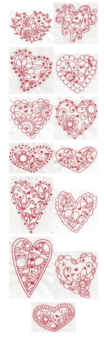 Whimsical Hearts Redwork machine embroidery designs Any one of these would make a great tattoo!