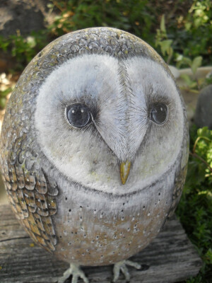 Old Barn Owl Rock Waiting OOAK Hand Painted Rock Sculpture. $150.00, via Etsy.