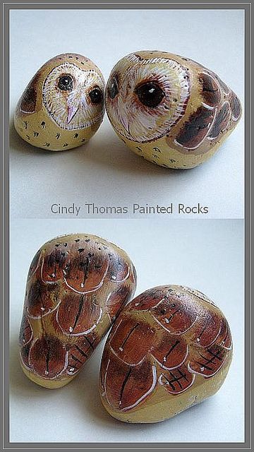 Painted Owls Rocks - Front &amp;amp; Back by Painted Rocks by Cindy Thomas, via Flickr