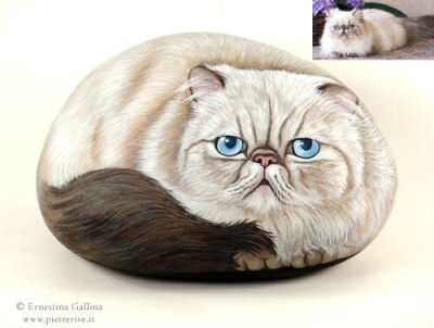 Hand painted rock.Cat Portraits on stone.