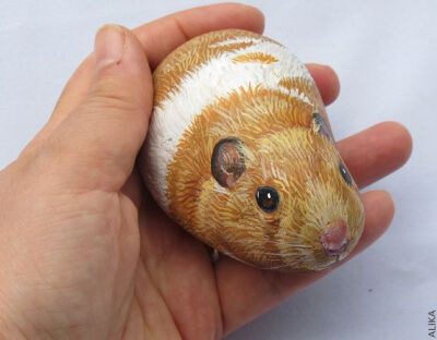 Painted rock stone art hamster reserved for Anel by artalika, $40.00