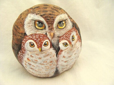 Owl Book End Painted Rock baby owls by Carriveau by Naturetrail, $50.00