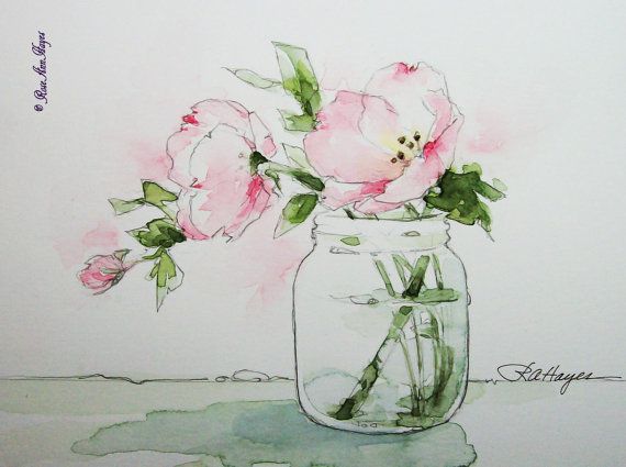 Pink Evening Primrose Print of Original Watercolor Painting by RoseAnn Hayes, available in Etsy shop