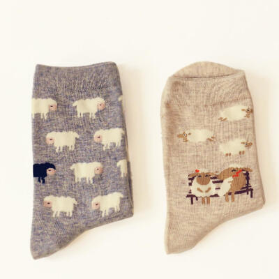 caramella故事系列纯棉短袜 卡通动物乐园袜子 两对装