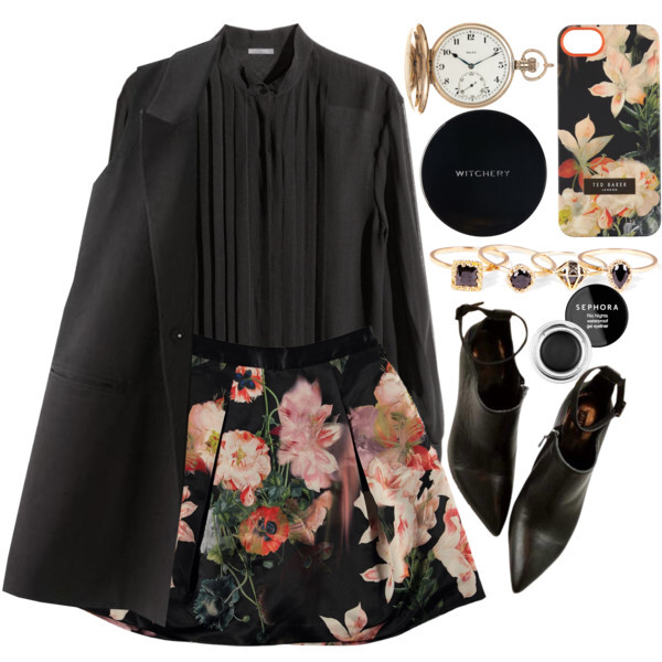 A fashion look from February 2015 featuring shirts &amp;amp; blouses, black vest and black skirt. Browse and shop related looks.