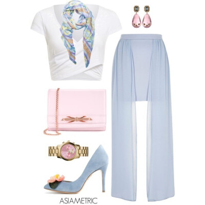 A fashion look from February 2015 featuring white crop top, fitted skirts and pointy toe pumps. Browse and shop related looks.