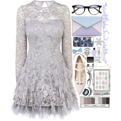 A fashion look from January 2015 featuring feather dress, ivory patent leather shoes and purple leather handbag. Browse and shop related looks.