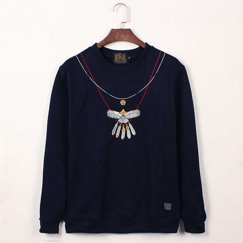 Goros inspired高桥吾郎鹰刺绣日系复古民族风圆领套头加绒卫衣男