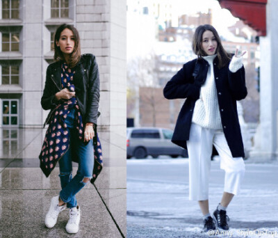Fashion Blogger. 居住在加拿大的时尚博主Alex，是一位走运动风混搭的博主，冬天高领毛衣也派上了用场，搭配风衣很显气场。除了脚踝处大多还是以保暖为原则，不过友情提示：这种冬天露出脚踝的风格仅适合街拍或者时…