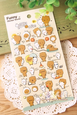 funny进口贴纸韩国文具 日记本装饰可爱动物卡通DIY相册手帐贴画