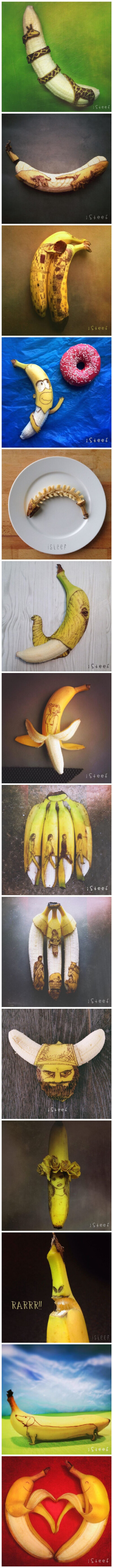 一个叫Stephan Brusche 的艺术家玩香蕉玩出花儿