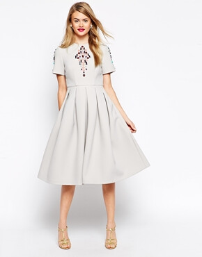 Image 1 of ASOS Premium Gem Motif Skater Dress