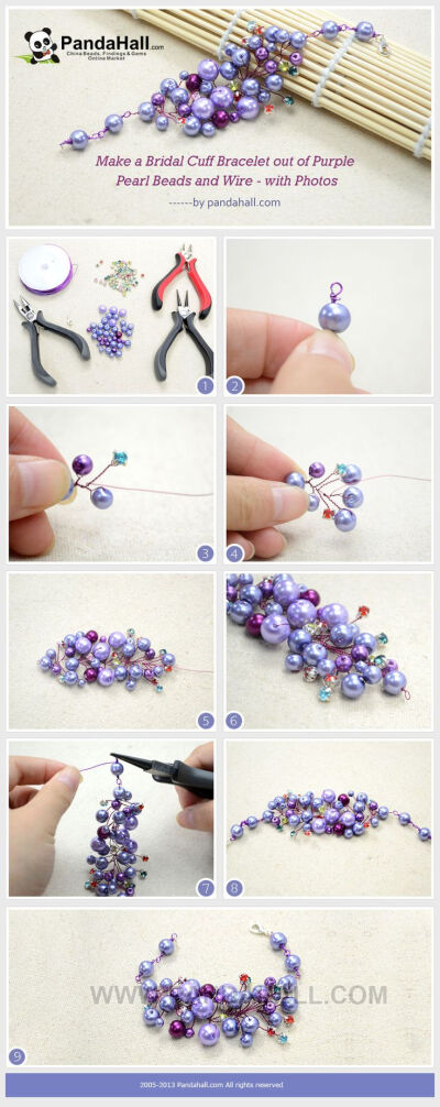 Make a Bridal Cuff Bracelet out of Purple Pearl Beads and Wire - with Photos from pandahall.com