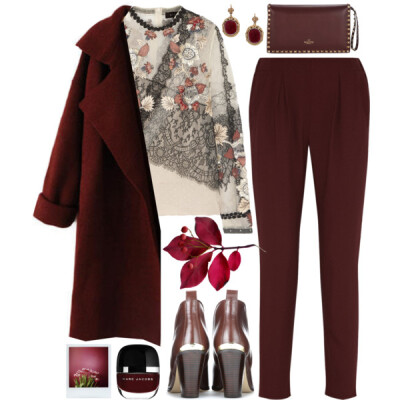 A fashion look from February 2015 featuring wine top, shirts &amp;amp; tops and red trousers. Browse and shop related looks.