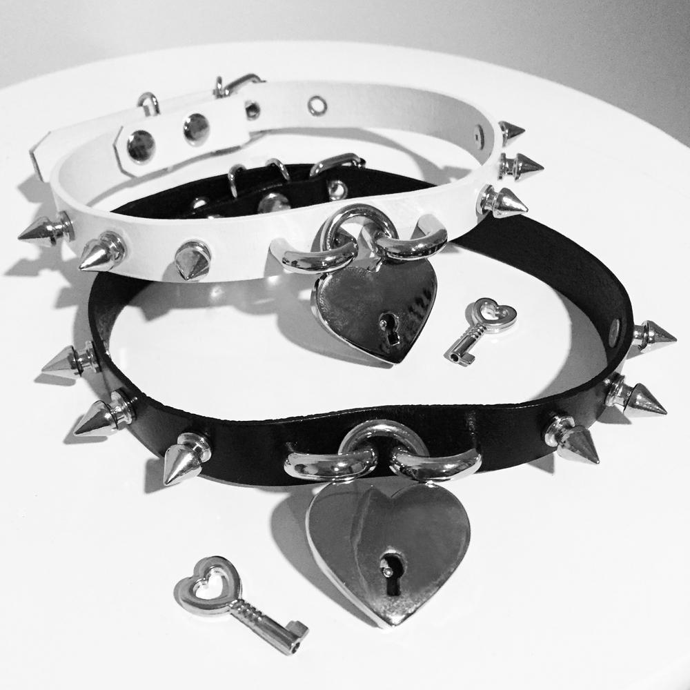 vock独家定制爱心锁铆钉项圈纯牛皮街头朋克摇滚dollskill