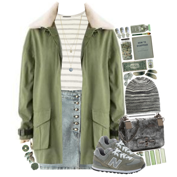 Song: Blink-182 - What's My Age Again? #coat #fur #sneakers #skirt #denim #stripes @polyvore @polyvore-editorial