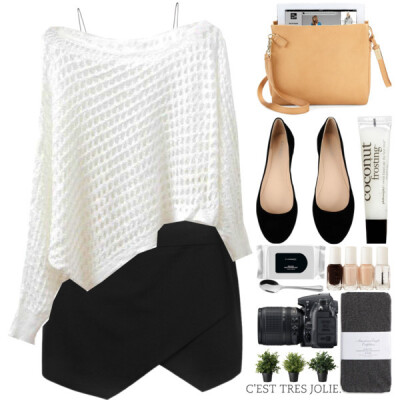A fashion look from July 2014 featuring long sleeve sweaters, black shirt and golf skirts. Browse and shop related looks.