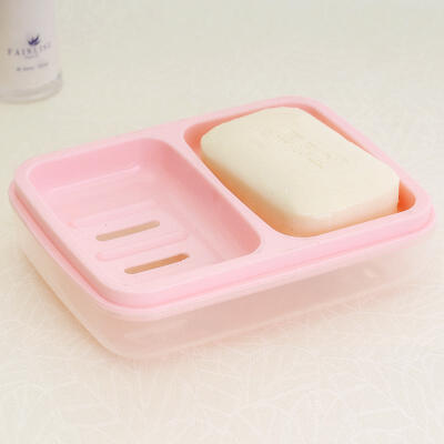 糖果色双格带盖防水香皂盒 皂盒卫生间置物架 防尘香皂收纳盒