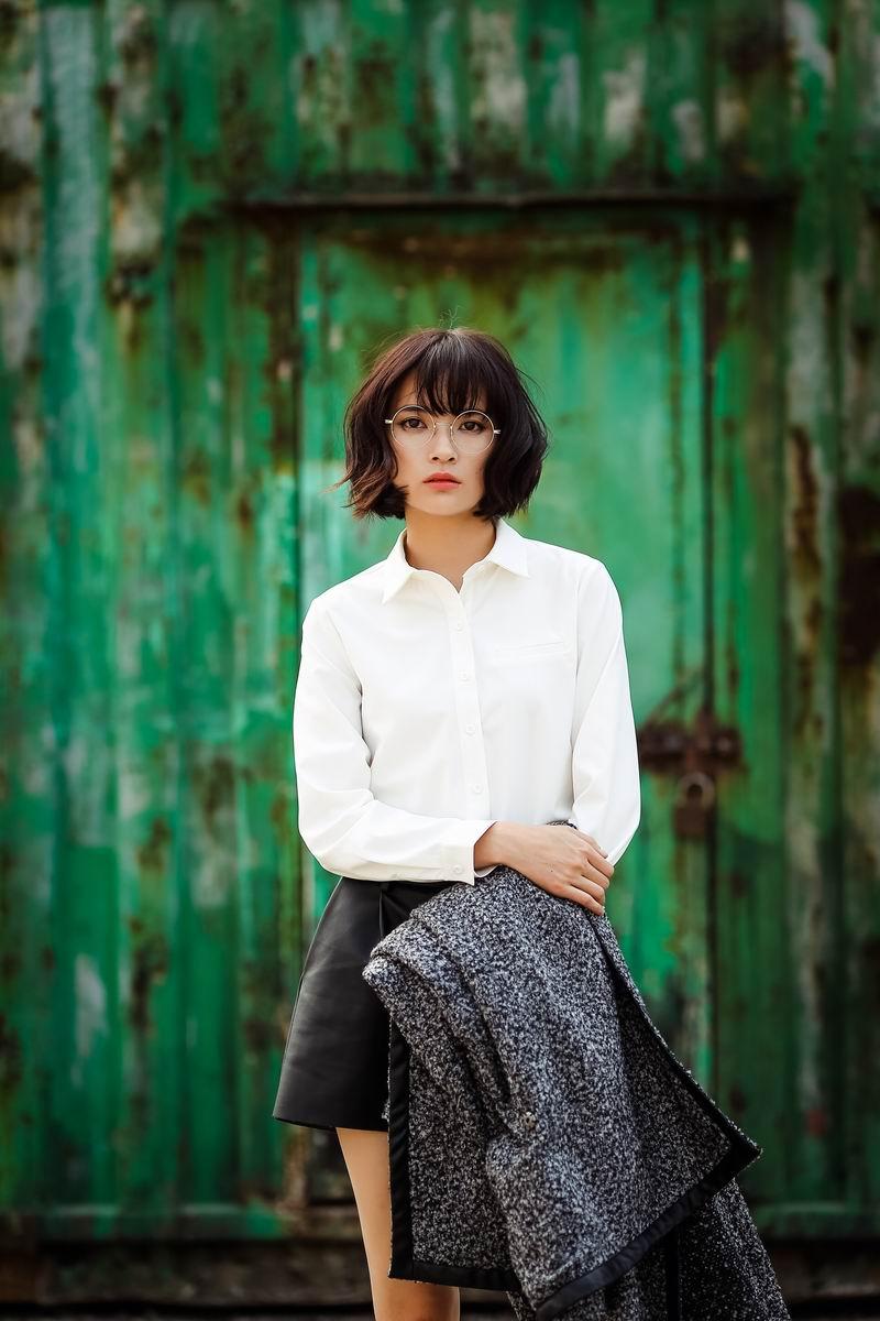 菲尚aki原创独家定制欧美范时尚简约百搭韩国绸暗口袋衬衫