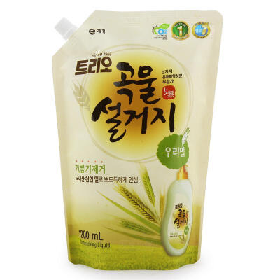 韩国原装 爱敬洗洁精 白色小麦 纯天然洗涤灵 大袋装1200ml