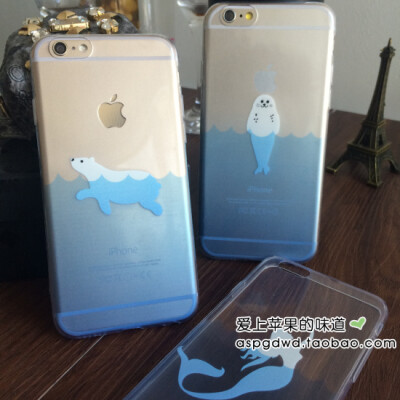 日本可爱海洋动物企鹅透明壳iPhone6/6plus北极熊软壳5/5s手机壳