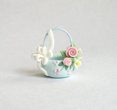 Miniature Flower &amp;amp; Bow Embellished Basket OOAK by ArtisticSpirit, $26.50