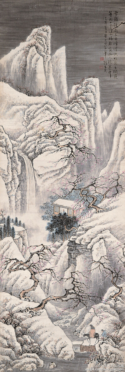 【 刘子久 《画山水》 】刘子久（1891—1975）的国画作品章法谨严，笔墨苍劲，赋色沉静。其用笔雄强稳重，源出郭熙、李唐、马远、夏皀、戴进诸家。所画山石林木茂盛苍古，盖得力于盛懋、王叔明、王石谷等人。在墨法…