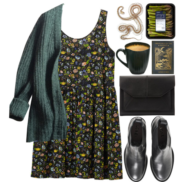 A fashion look from February 2015 featuring summer print dresses, green top and black ankle booties. Browse and shop related looks.