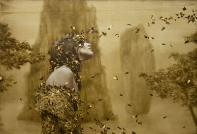 Brad Kunkle，美国画家，出生于1978年，现工作和居住在纽约，作品偏爱黄色及叶子元素，官方网站：http://bradkunkle.com/。