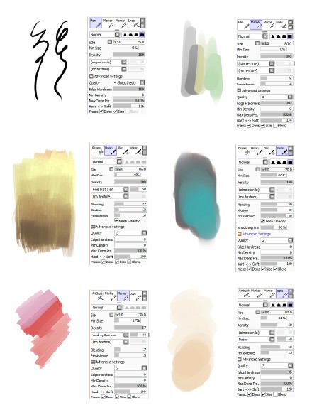 一些SAI笔刷设定，有些看起来效果还不错