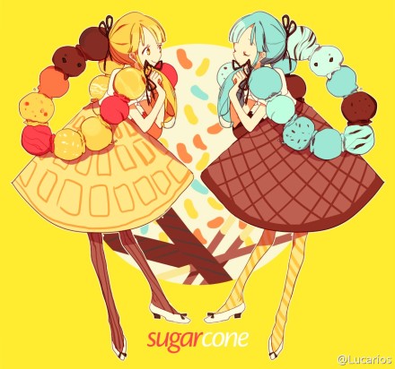 画了两个女儿SugarCone·甜筒和Mayday·五月 !! 甜筒的灵感是多球雪糕 可以自定义口味, 五月的印象是夏日的小花❀ 喜欢的话可以画画看&amp;gt;口&amp;lt;！