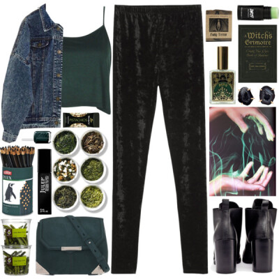 A fashion look from February 2015 featuring green tank, blue jackets and velvet pants. Browse and shop related looks.