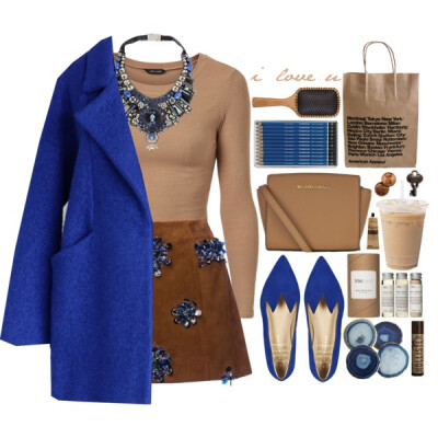 A fashion look from February 2015 featuring ribbed crop top, blue coat and brown skirt. Browse and shop related looks.