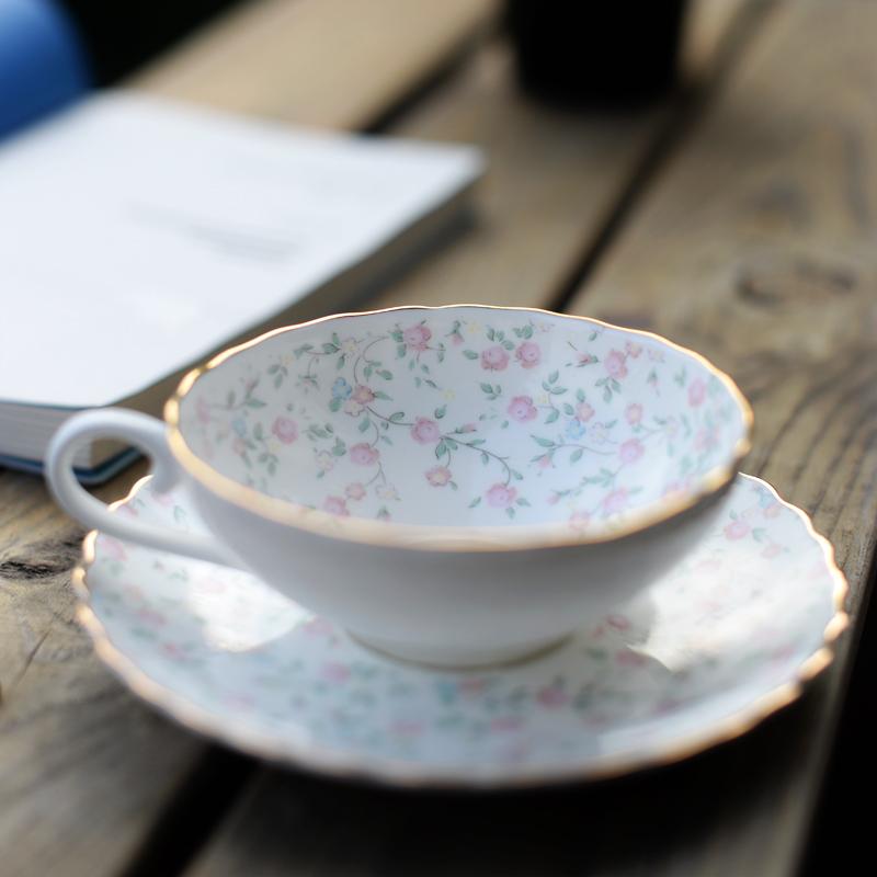 英国茶骨瓷咖啡杯碟套装下午茶玫瑰红茶 田园24K描金落英