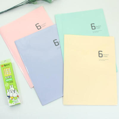 多美思 韩国文具 创意A4文件夹6入式文件套 纯色斜切式内袋资料册