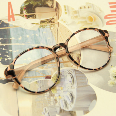 复古文艺 超大圆框 eyelucy 韩国tr90 超轻眼镜框架 美腻粉豹纹棕