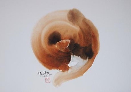 水墨猫，栩栩如生，慵懒的灵动。丨来自画家村上豊。