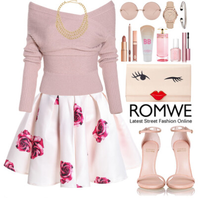 Promoted : http://www.romwe.com Top : http://www.romwe.com/Boat-Neck-Pink-Sweater-p-96678-cat-684.html?utm_source=polyvore&amp;amp;utm_medium=set&amp;amp;url_from=oshint-0130 Skirt : http://www.romwe.…