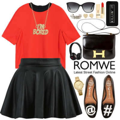 Promoted : http://www.romwe.com Top : http://www.romwe.com/Short-Sleeve-Loose-Orange-Top-p-102549-cat-670.html?utm_source=polyvore&amp;amp;utm_medium=set&amp;amp;url_from=oshint-0130 Skirt : http://ww…