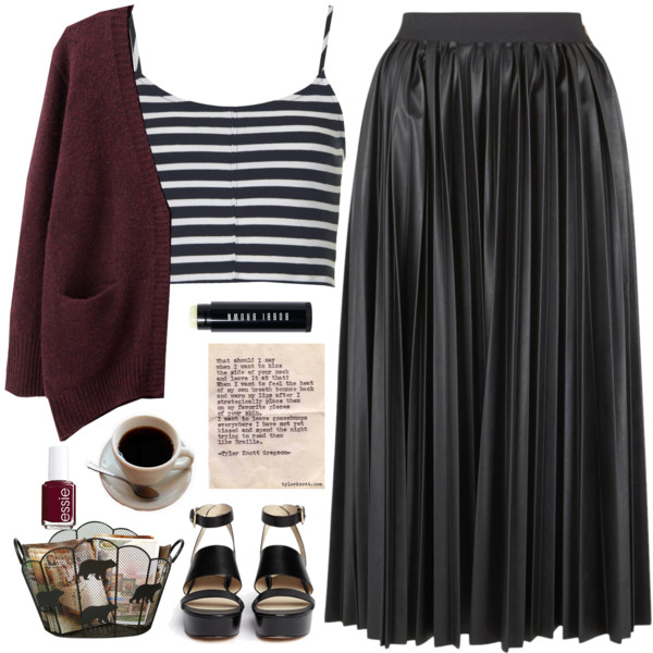 A fashion look from February 2015 featuring bralette crop top, oversized long sleeve top and vegan leather skirt. Browse and shop related looks.