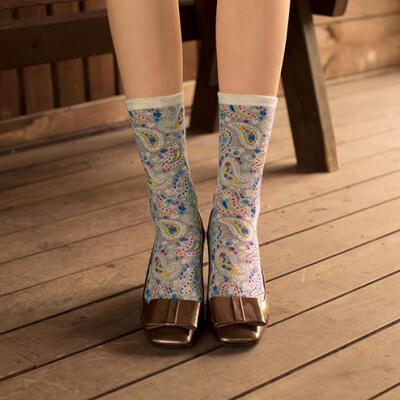满36 日系民族风凤凰图腾火腿纹彩色甜美女士森系中长筒袜子
