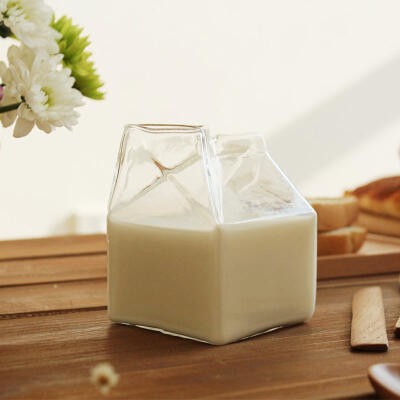 唯自然 耐高温玻璃牛奶小方盒 创意半品脱鲜奶盒杯子 可微波加热