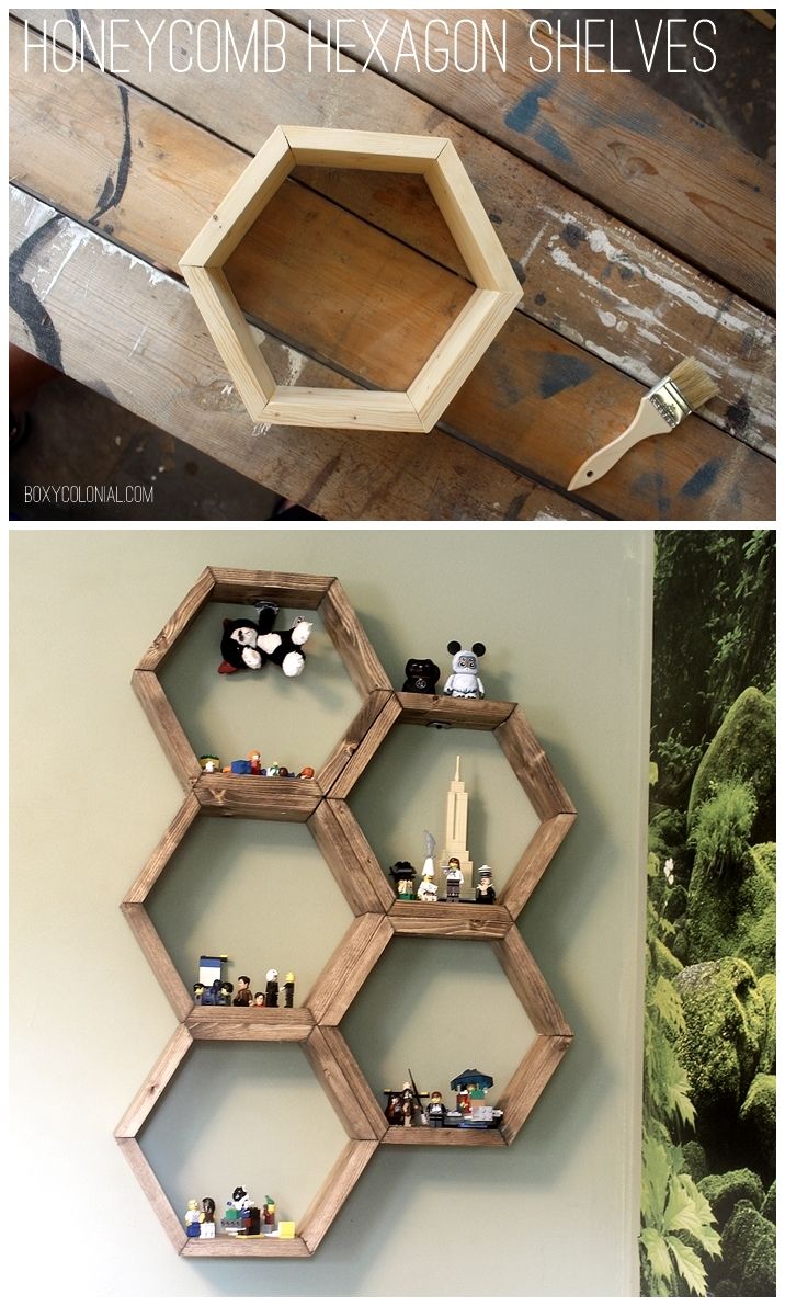 DIY Hexagon Honeycomb Shelves: Step by step tutorial with photos