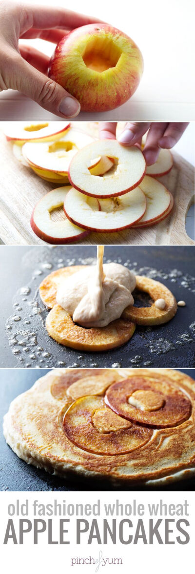 Old Fashioned Whole Wheat Apple Pancakes - the apples are baked right into these super fluffy, satisfyiing old fashioned pancakes. | #apple #pancakes #breakfast #recipe #food #recipe #healthy