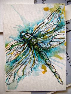 dragonfly watercolor - I want this huge on my stairwell from 1st to 2nd floor. Next is to get a ceiling fan with blades made like dfly wings... tight!