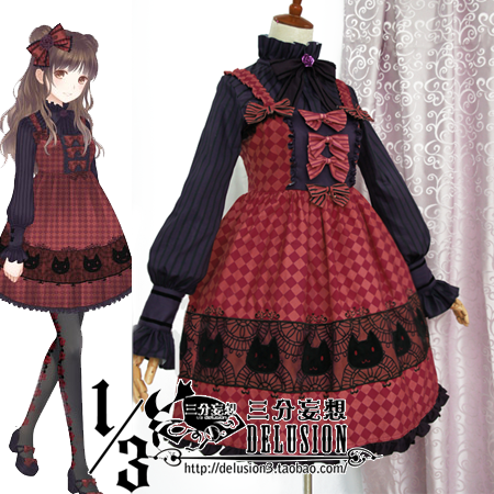 定制 【1/3妄想】暖暖环游世界 COSPLAY 黑猫石榴裙 LOLITA 洋装 JSK